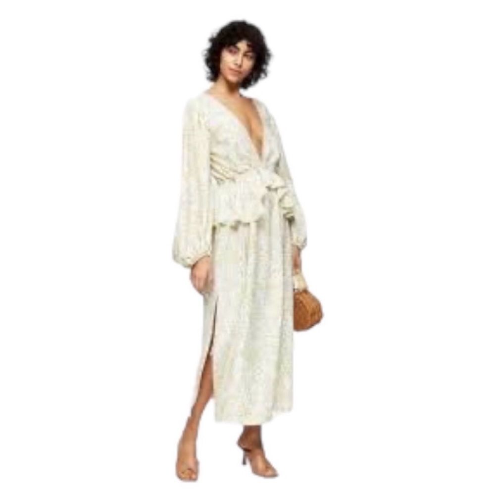 NWOT TOPSHOP Floral Cream Pink Puff Ruffle Sleeve Maxi Dress Size 6